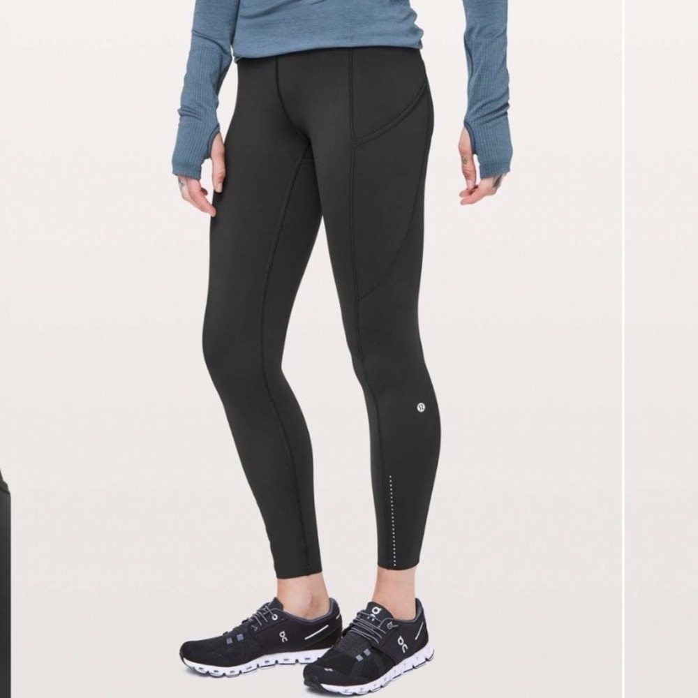 Lululemon Fast and Free 7/8 Tight II Nulux Black Running Leggings Pockets Size 4